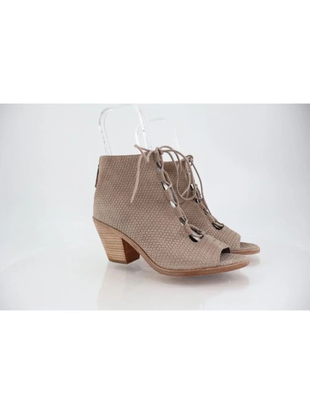 Eileen Fisher Womens Slew Sandal Size 8.5 Lace Up Bootie Tan Suede Open Toe Heel